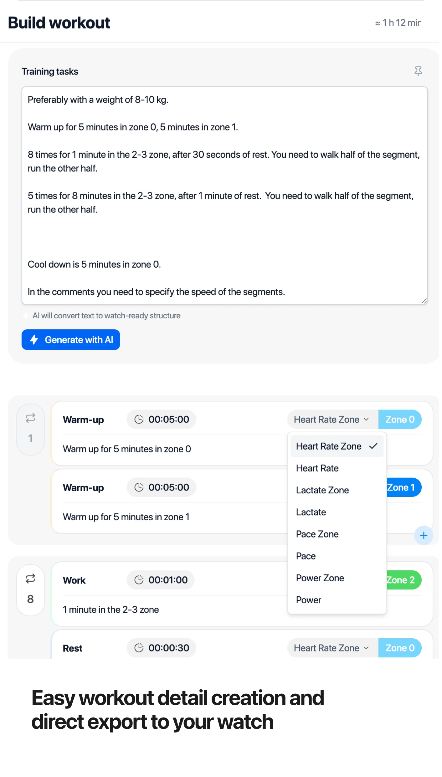 Build workout details and export them straight to your watch